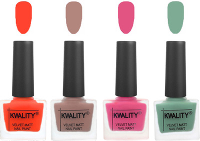 

Kwality Velvet Dull Matte Nail Polish Candy Orange,Salmon Run,Pink Mania,Mischievous Mint(Pack of 4)