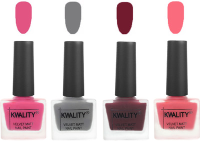 

Kwality Velvet Dull Matte Nail Polish Pink Mania,Grey,Maroon,Frozen Pink(Pack of 4)