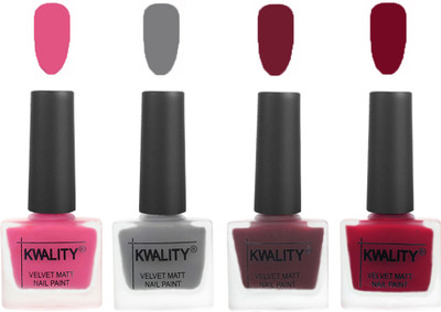

Kwality Velvet Dull Matte Nail Polish Pink Mania,Grey,Maroon,Berry(Pack of 4)