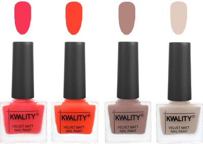 

Kwality Velvet Dull Matte Nail Polish Pink Mania,Candy Orange,Salmon Run,Light Beige(Pack of 4)
