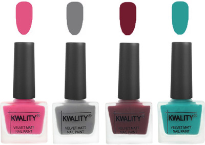 

Kwality Velvet Dull Matte Nail Polish Pink Mania,Grey,Maroon,Sea Green(Pack of 4)