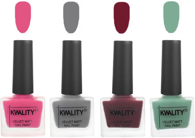 

Kwality Velvet Dull Matte Nail Polish Pink Mania,Grey,Maroon,Mischievous Mint(Pack of 4)