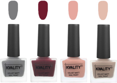 

Kwality Velvet Dull Matte Nail Polish Grey,Maroon,Salmon Pink,Light Baby Nude(Pack of 4)