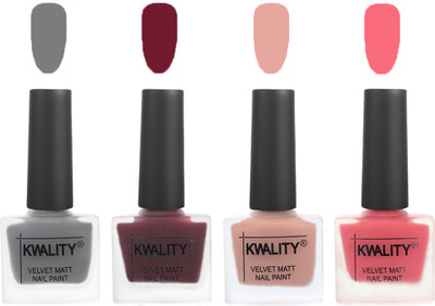 

Kwality Velvet Dull Matte Nail Polish Grey,Maroon,Salmon Pink,Frozen Pink(Pack of 4)