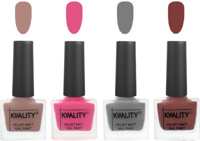 

Kwality Velvet Dull Matte Nail Polish Salmon Run,Pink Mania,Grey,Dark Tan(Pack of 4)