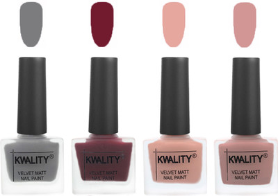 

Kwality Velvet Dull Matte Nail Polish Grey,Maroon,Salmon Pink,Salmon(Pack of 4)