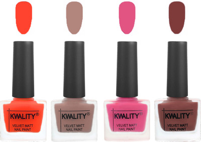 

Kwality Velvet Dull Matte Nail Polish Candy Orange,Salmon Run,Pink Mania,Dark Tan(Pack of 4)