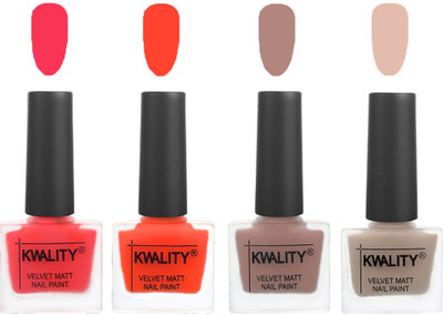 

Kwality Velvet Dull Matte Nail Polish Pink Mania,Candy Orange,Salmon Run,Light Baby Nude(Pack of 4)