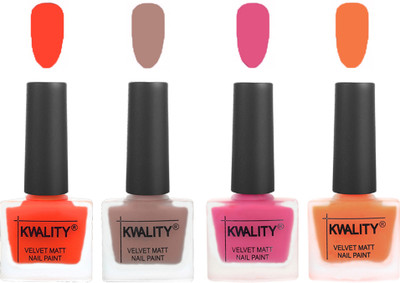 

Kwality Velvet Dull Matte Nail Polish Candy Orange,Salmon Run,Pink Mania,Peach(Pack of 4)