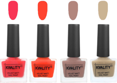 

Kwality Velvet Dull Matte Nail Polish Pink Mania,Candy Orange,Salmon Run,Nude(Pack of 4)