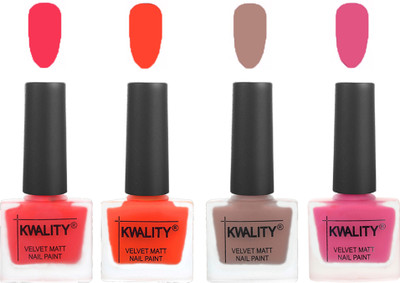 

Kwality Velvet Dull Matte Nail Polish Pink Mania,Candy Orange,Salmon Run,Pink Mania(Pack of 4)