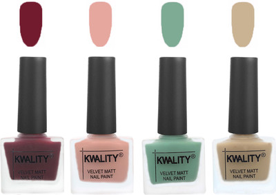 

Kwality Velvet Dull Matte Nail Polish Maroon,Salmon Pink,Mischievous Mint,Nude(Pack of 4)
