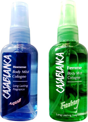 Casablanca Aqua For Men and Fantasy For Women Perfumed Body Mist Cologne Spray 50 ml x 2 nos for Men and Women Perfume - 50 ml(For Men & Women)