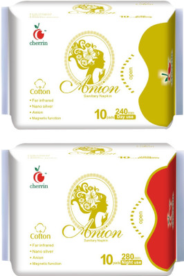 

Cherrin Anion Day Usage (240mm,L)+Night Usage (280mm,XL) 10+10 Sanitary Pad(Pack of 20)