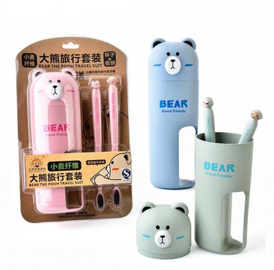 WAMA RETAILS Toothbrush for Kids Wheat Material Bear Style with CASE and Two BURSH Cute Looks and Bamboo Charcoal Used Makes Safe and Non-Toxic for Kids Above 3 Years. Extra Soft Toothbrush