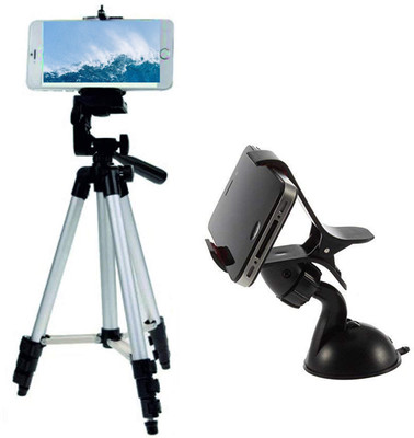 

Blue Birds GOOD Quality Portable Camera Tripod with 3 Dimensional Head and Quick Release Plate for All smartphone with Universal Car Mobile Holder Tripod(Silver & Black, Supports Up to 1500 g)