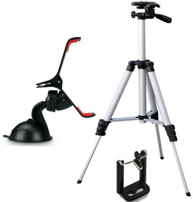 

BUY SURETY Good Collection Tripod-3110 Portable Adjustable Tripod with Mobile Holder Mount Aluminum Lightweight Camera Stand Mobile Stand Selfie Stand With Three-Dimensional Head & Quick Release Plate For all smartphone with Universal Car Mobile Holder Tr