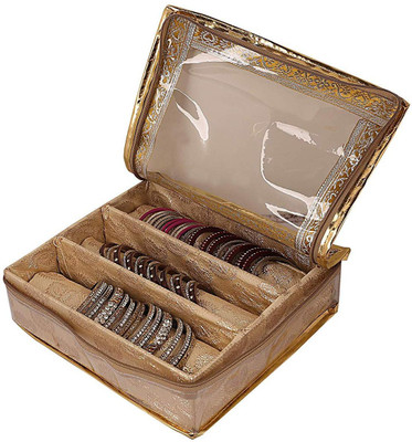 

black paper Brocade 3 Rod Bangle Box, 1 Pc Golden Set of Jewellery bangle box Jewellery bangle box 3 Rod Vanity Box(Gold)