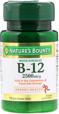 

Nature's Bounty B-12 2500 mcg 75 Quick Dissolve Tablets(75 No)