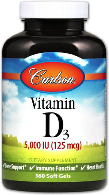 

Carlson Labs Vitamin D3 5,000 IU, Bone Health, 360 Soft Gels(360 No)