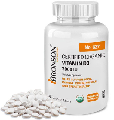 

Bronson Vitamins Vitamin D3 2000 IU Certified Organic Vitamin D, Non-GMO, USDA Certified 90 Tablets(90 No)