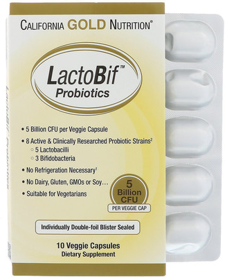 

California Gold Nutrition LactoBif Probiotics 5 Billion CFU 10 Veggie Caps(10 No)