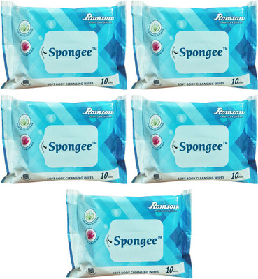 

Romsons SPONGEE SOFT BODY CLEANSING WIPES FOR ADULTS,10 PCS PACK, COMBO OF 5 PACKS, TOTAL 50 BATH TOWELS(5 Pieces)