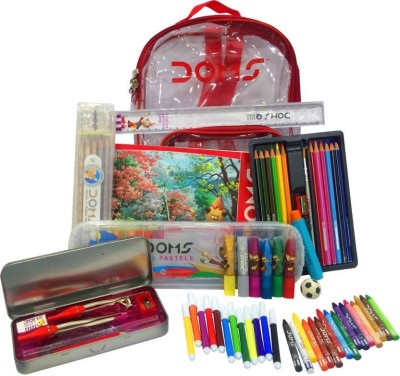DOMS Go To School Stationery Kit () KitWith Transparent Zipper Bag.