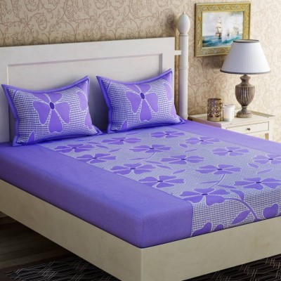 CASA DECOR 144 TC Cotton Double Floral Flat Bedsheet(Pack of 3, Purple)