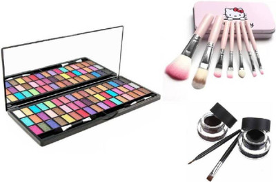 

Hello Kitty Ladymode 51 Color Eye Shadow & HelloKitty Brush Set & Music Flower Eye Liner Black Brown (Set of 3)(Set of 2)