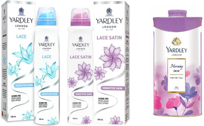 

Yardley London Morning DEW Talc, Lace and Lace Satin Deo Spray Pack Of 3(Set of 3)