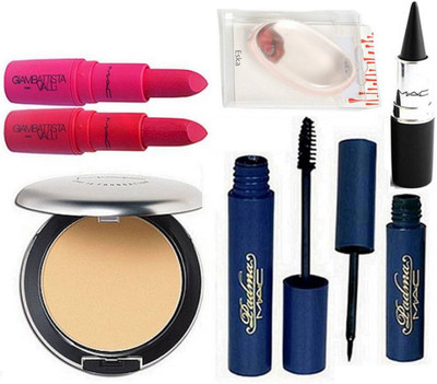 

Eska Silicon Puff, Mac Giambattista Valli Lipstick Pack Of 2 ,Stick kajal,Mac Studio Perfect Compact,Padma Eyeliner & Mascara(Set of 7)