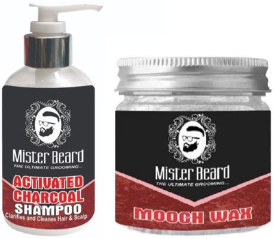 MISTER BEARD Charcoal Shampoo 200ml WITH Mooch Wax 100gm(Set of 2)