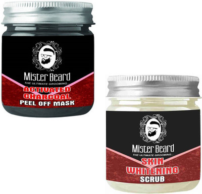 

MISTER BEARD Charcoal Peel of Mask 100gm WITH Skin Whitening Scrub 100g(Set of 2)