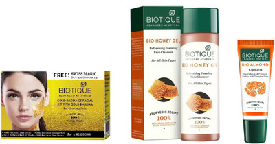 

BIOTIQUE BIO Gold Radiance Facial Kit, Bio Honey Gel Refreshing Foaming Face Cleanser For All Skin Types, LIP CARE(Set of 3)