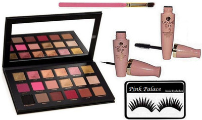 

pink palace Eyelashes,Makeup Brush , Eye shadow palette , Eyeliner 7 Mascara(Set of 5)