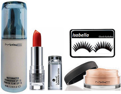 

ISABELLA Eyelashes & Match master Foundation & Powder With Enrich Lipstick(Set of 4)