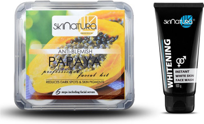 

Skinatura Anti-Blemish Papaya Professional Facial Kit (310 g) & Instant Whitening Face Wash with Cool Menthol Face Wash (100 g)(Set of 2)