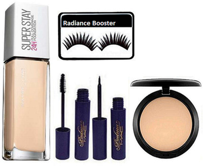 

radiance booster Eyelashes & Maybelline Super Stay Foundation & Compact & Padma Eyeliner+Mascara(Set of 5)