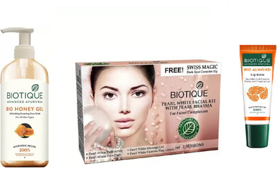

BIOTIQUE BIO Honey Gel Face Wash, Bio Pearl White Facial Kit , LIP CARE(Set of 3)