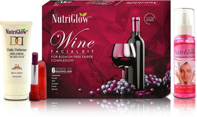 

NutriGlow Wine Facial Kit With Skin Rejuvenation Face wash / Daily Defence Cream with Trendy Matte Lipstick / Whole Face Care(Set of 1)