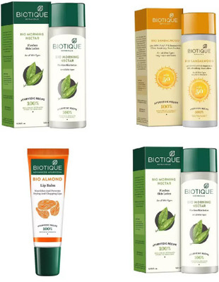

BIOTIQUE BIO bio Morning Nectar Flawless Skin Moisturizer, sandalwood spf 50 , LIP CARE(Set of 4)
