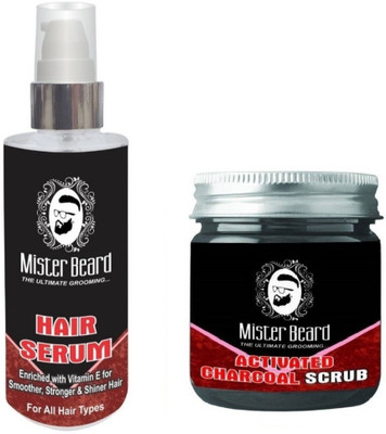 

MISTER BEARD Hair Serum 100ml WITH Charcoal Scrub 100gm(Set of 2)