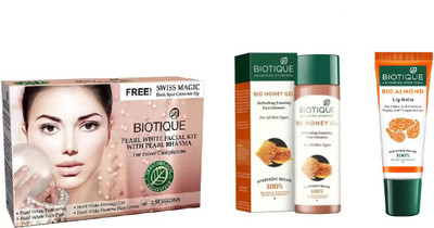 

BIOTIQUE BIO bio Pearl White Facial Kit, Bio Honey Gel Refreshing Foaming Face Cleanser For All Skin Types, LIP CARE(Set of 3)