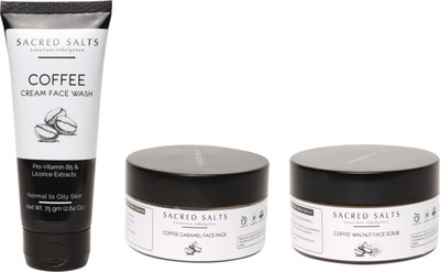 

Sacred Salts Coffee Face Wash, Face Scrub & Face Pack | Deep Cleasing & Natural Glow | 100% Organic for Men & Women | Combo Pack - Set of 3(Set of 3)