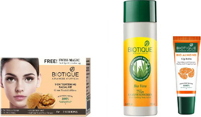 

BIOTIQUE BIO Skin Tightening Facial Kit, Bio Vera 75+ Spf Sunscreen Ultra Soothing Body Lotion, LIP CARE(Set of 3)