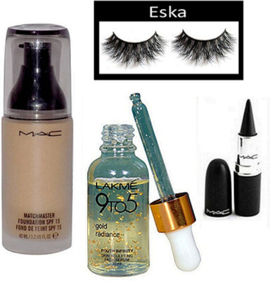 

eska Eyelashes, Mac Matchmaster Foundation, Stick kajal, 9to5 Face Serum(Set of 4)