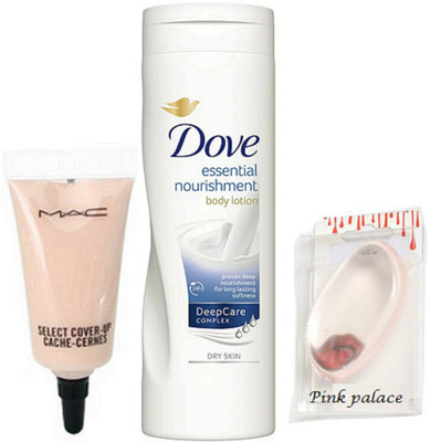 

pink palace Silicon Puff, Essential Nourshiment Body Lotion,Select Cover Up Concealer(Set of 3)