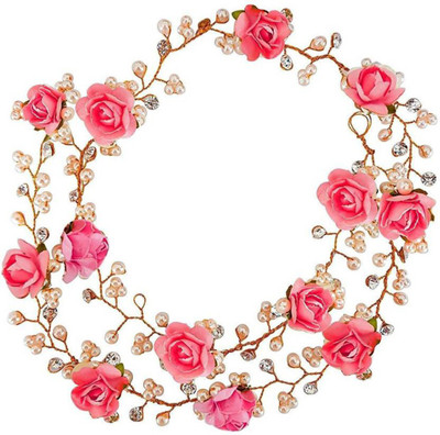 

Iyaan Flower Crown Tiara Accessories for Bridal Girls, Hair Accessories For Bun, Pack Of 1 Hair Accessory Set(Pink)