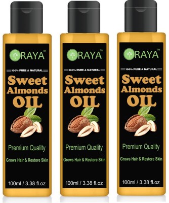 Oraya Pure and Natural Sweet Almond Oil Combo pack of 3 Bottles(300 ml)  Hair Oil(300 ml)